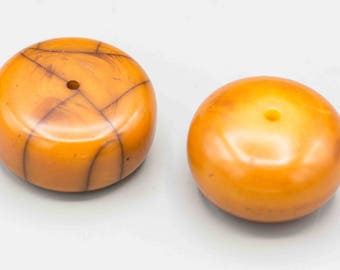 2 Old African Copal "Amber" Trade Beads 35x16mm and 35x20mm SKU-TB-70