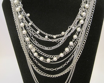 Silver tone Multichain Necklace