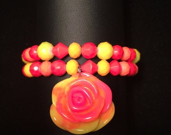 Neon Bracelet w/Rose Charm