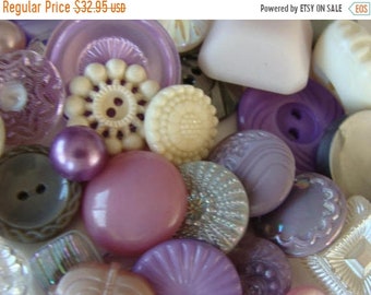 ONSALE Antique Buttons Vintage Glass Buttons Rhinestone Buttons 3 Dozen Plus Violet Lavender Wedding Collection 333