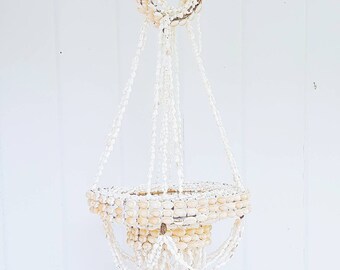 Small Vintage Boho Shell Chandelier Plant Hanger - Bohemian Planter Holder