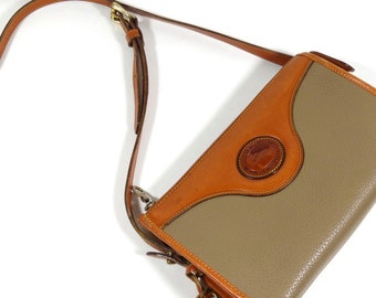 Vintage Dooney and Bourke A6 Leather Purse, British Tan and Taupe Handbag, All Weather Leather Bag