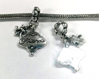 3 Beads - Friends Fleur De Lis Dangle Silver European Bead Charm E0077