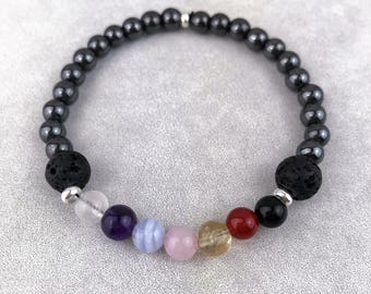 Chakra Bracelet with Sterling Silver and Lava Beads