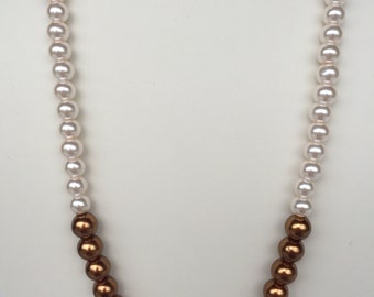 Cream and Antique Bronze Glass Pearl Necklace