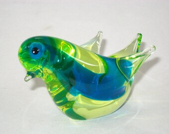 Galliano Ferro Sommerso Uranium & Blue Glass Bird Paperweight Figurine- Mid Century Murano Italian Art Glass