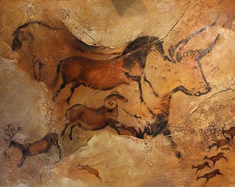 Large Oil Painting Canvas Cave Art Bull