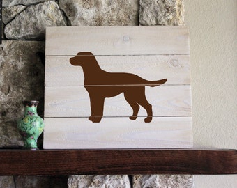 Chocolate Lab Silhouette, White-Washed, Distressed Wood Sign, Hand-painted, Wall Art, Gift, Hand-painted, Add Name, Labrador Retriever,