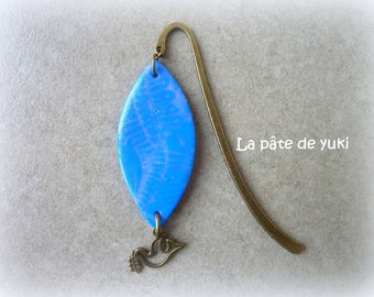 Bookmark marzipan blue purple bronze handmade polymer clay