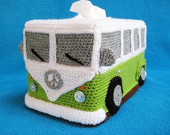 VW Campervan Bus Tissue Box Cover CROCHET PATTERN Pdf Hippie Style T1 Volkswagen Van