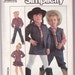 Boys Girls Western Shirt Pants Jacket or Vest Simplicity 8259 Sewing Pattern Childs Size 3 Skirt Ruffles Vintage 1987 Unlined Coat Uncut
