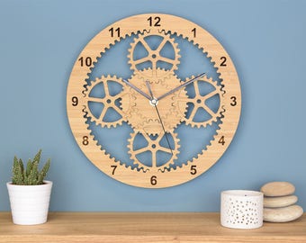 Gears Clock, Industrial Wall Clock, Unique Clock, Wooden Cog Clock, Retirement Gift for Him, Gift for Engineer, Gift for Dad, Husband
