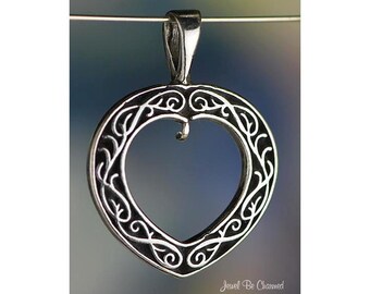 Sterling Silver Filigree Open Heart CHARM or PENDANT with Loop .925