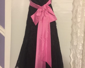 Vintage Alfred Angelo 1980 'S Prom Dress Black Lace & Pink Satin Size XS Beautiful
