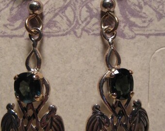 Blue Green Sapphire Earrings ... 14 kt Gold and Sterling Silver ..... E105