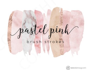 Watercolor Brush Strokes Brush Strokes Pastel Brush Strokes Clip Art Commercial Graphic Elements Pastel Clip Art Pink Nude Marble Rose Gold