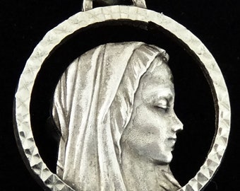 Our Lady of Lourdes Vintage Medal Pendant Alpaca Openwork