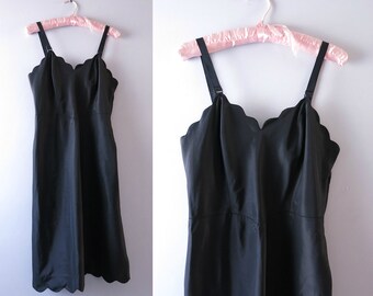 Vintage Black Slip Dress S | 1950s Black Tafredda Slip Dress
