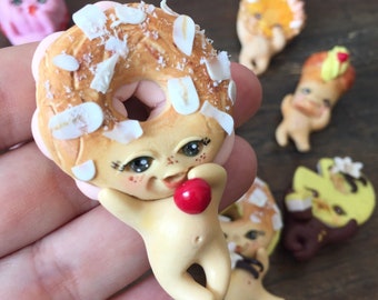 Polymer clay pendant kawaii sweets cherry paris brest donut