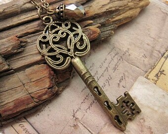 Ornate Style Victorian Key Necklace, Bridesmaid Gift, Gift Ideas, Bronze Key, Vintage Key, Key Pendant, Friend Ship Necklace, Key Necklace