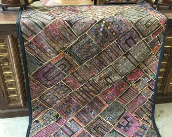 Antique Vintage Original Zardozi Beaded Hand Crafted Tapestry RUG colorful Embroidered  Boho Wall Hanging Decor FREE SHIP