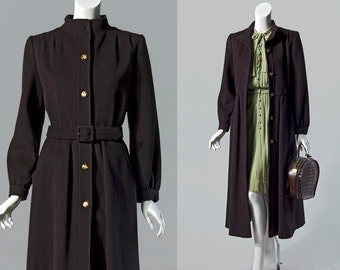 60s B Altman & Co black wool belted coat | size small