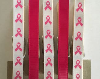 Breast Cancer Awareness Pink Ribbon Clothespins