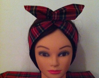 Red royal stewart tartan headband