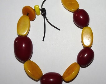 Dark Red Tagua Nut Beads, Yellow Oval Beads, Olive Beads, Organic Beads, Natural Beads, Vegetable Ivory Beads, EcoBeads