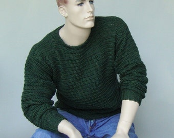 Men's Sweater, Men's Crochet Sweater, Men's Wool Sweater, Green Sweater, Wool Sweater Men, Forest Green Sweater, Available in M and L