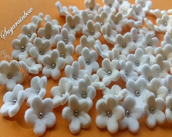 100 tiny edible sugar flowers blossoms blooms cake cupcake toppers decorations White Ivory