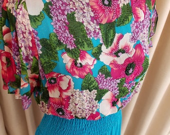 Vintage, 1980's, Diane Freis, Silk, Chiffon, Floral, Print, Beaded, Dress