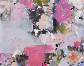 Abstract Painting Expressionism painting geometric painting color block pink gray black chartreuse A Spring Song 2 20x20 or 20x40
