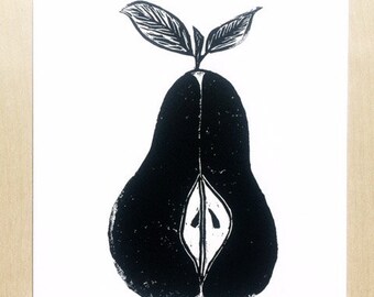 pear - linoleum block print - 9”x12” wall art