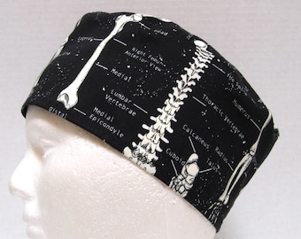 Mens Scrub Hat, Surgical Cap or Orthopedic Surgeon Cap Anatomical Skeleton print