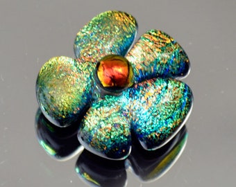Dichroic Cabochon, Flower Cabochon, Jewelry Cab, Dichroic Flower Accent Tile For Mosaic, Mosaic Tile, Fused Glass Tile, Decorative Tile