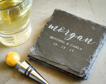 Custom Coaster Set, Monogrammed Slate Coaster Set, Personalized Coaster, Custom Coaster: Wedding Anniversary Gift, Housewarming Gift