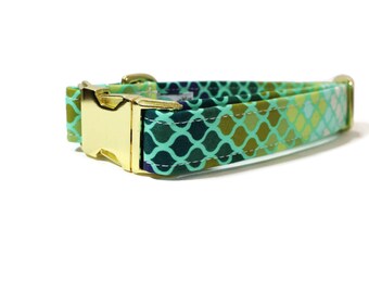 Green Mermaid Scales Dog Collar - Boy Dog Collar - Girl Dog Collar - Ombre Dog Collar - Green Dog Collar - Geometric Dog Collar