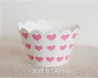 24 Pink and White Heart Cupcake Wrappers - Additional Items Ship Free!!!