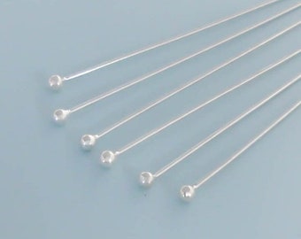 30 Sterling Silver Head Pins 2" Ball End 24 Gauge, 1.7mm Round Ball End