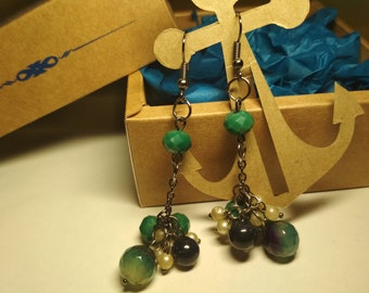 Earrings with natural agate and aventurine