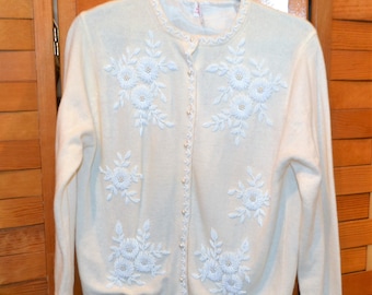 Vintage Sweater Ivory with White Beads Cardigan