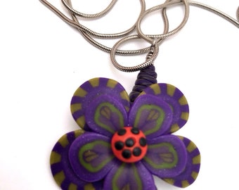 Purple and Green Scene pendant flower nevklace by Marie Segal