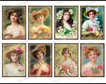 8 Vintage Grunge Victorian Ladies Women ATC ACEO / Digital Collage Sheet Tags Images—Printable Ephemera