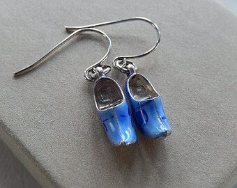 Dutch Shoe Earrings, Blue and White Earrings, Clog Style Earrings, Pierced Earrings, Gift for Her