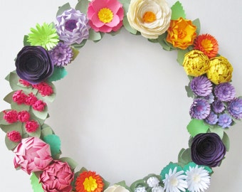 Colorful Paper Flower Wreath (13.5") - Wildflowers - Paper Flowers - Spring Wreath