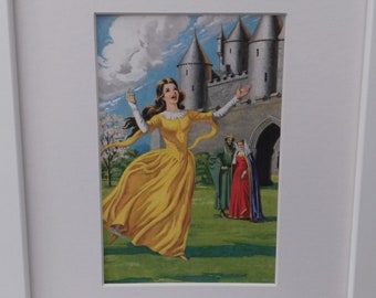 Genuine framed 70's children's print of Sleeping Beauty from the classic Ladybird story books. Carefree sleeping beauty playing.