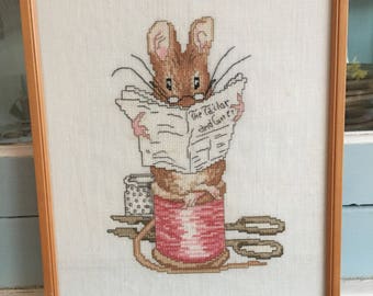Handmade Framed Tailor of Gloucester Beatrix Potter Cross Stitch Nursery Decor