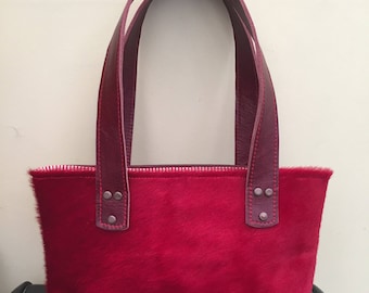 Red hair On Hide Leather Handbag