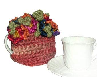 Crochet Tea Cosy, Small 1 Cup Tea Pot Tea Cosy Floral Tea Cosy Tiny Tea Cosy, OOAK floral tea cosy, OOAK tea cozy
